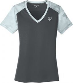 Ladies Colorblock V-Neck Tee,Grey/White